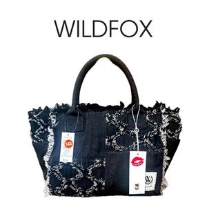 NWT - WILDFOX Black Denim Distressed frayed Tote